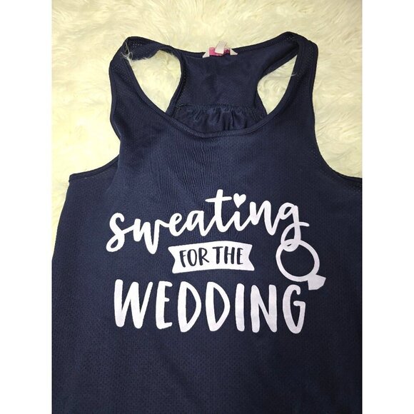 Sweating For The Wedding Racerback Tank Top Medium Navy - Picture 2 of 6